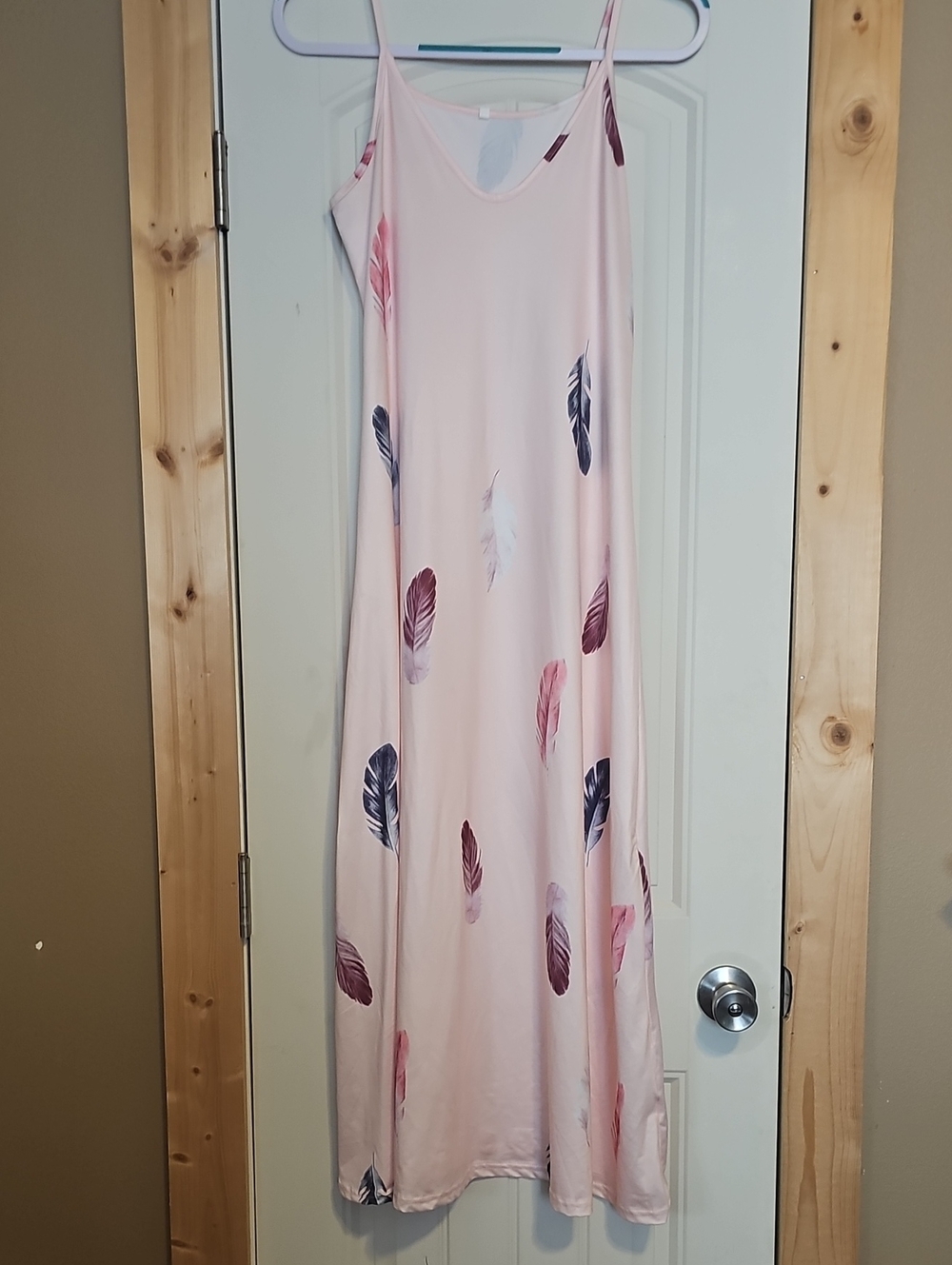 Women's Pink Feather-Print Maxi Slip Dress